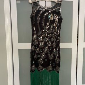 Flapper’s Dress Green, Black Sequins